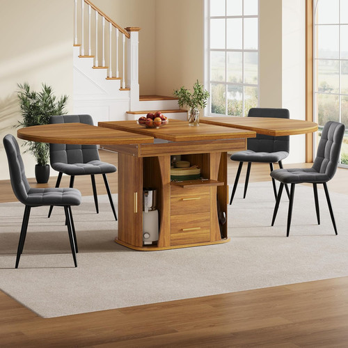 Round extendable dining - dining, table