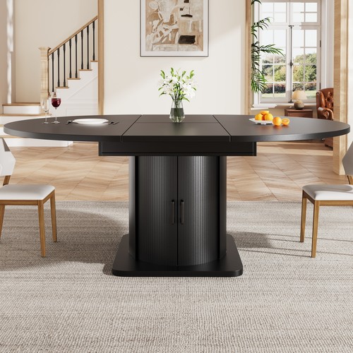 Round extendable dining table - extendable,