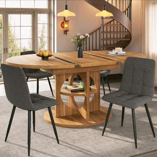 Extendable round dining table - round,