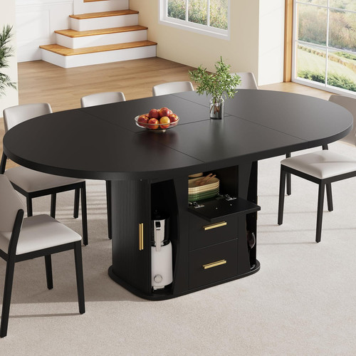 Round extendable dining table - round,
