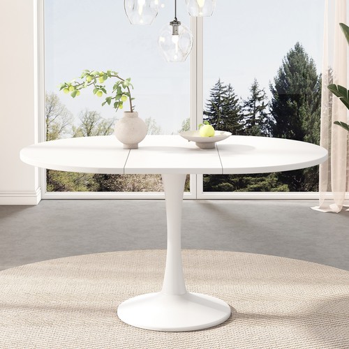 White round oval - white, extendable